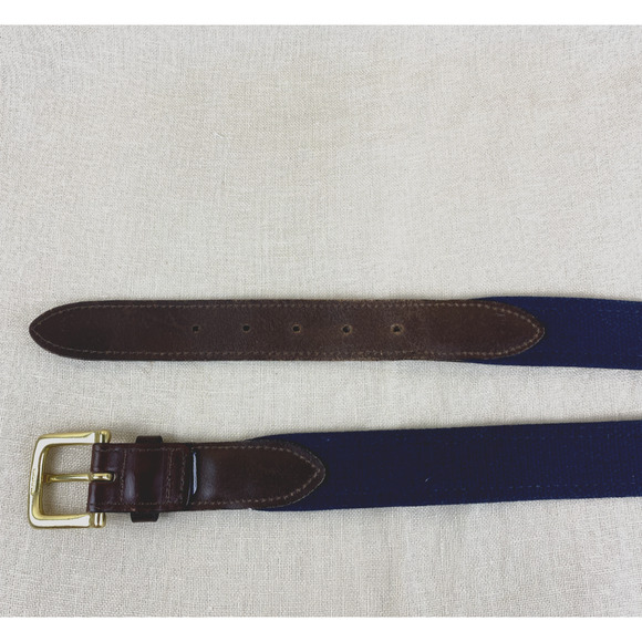 VINEYARD VINES Mens Blue Whale Cotton Canvas Webbing and Brown Leather Belt - Picture 3 of 6